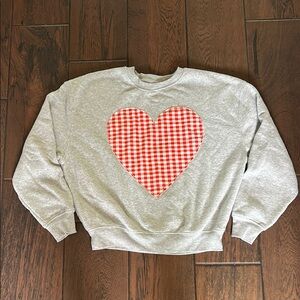 Gray Sweatshirt with Red Checkered Heart